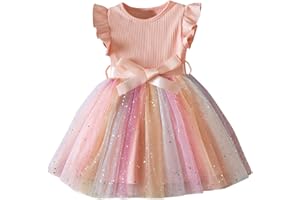 KQIVAM Mädchen Kleid Sommer Bekleidungssets Ärmellos T-Shirt mit Tüllrock Set Freizeit Kinderkleid Partykleid Festlicheskleid Kinder Kleidungsset Blumenmuster Mädchenkleidung