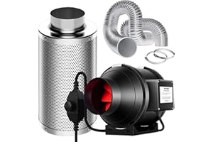 VIVOSUN Exhaust Air Set 100 mm Pipe Fan, 323 m³/h EC Motor Exhaust Fan with Air Carbon Filter and Exhaust Hose, Quiet Pipe Fan, R4 Pipe Fan for Indoor, Grow Tent and Greenhouse Hydroponics