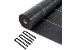 VOUNOT® Malla Antihierbas con 100 Clavijas de Jardín, Tela Geotextil para Control de Maleza, 2 m x 50 m, 100 g/m², Resistente a la Rotura y Estabilizada contra UV