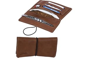 SIMARU Leder Tabaktasche für 30g Tabakbeutel, Dreher-Tasche aus Echtleder mit Filterfach & Blättchen-Halter (Braun)