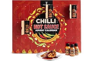 TILZ COLLECTION Hot Sauce Advent Calendar 2025-24 Days, Chilli Sauce, Hot Sauce Gift Set |Food Gifts For Men, Women, Christmas Gifts For Men, Women, Xmas Present, Vegan Christmas Food, BBQ, Habanero, Jalapeño Heat