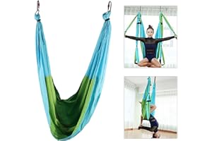 JOROBURO Yoga Stretching Strap, Aerial Yoga Hammock Leg Stretcher Waist Back Stretch Band, Sling Yoga Hammock Trapeze Sling Kit Trapeze Equipment for Beginners & Advanced(sky blue fruit green)