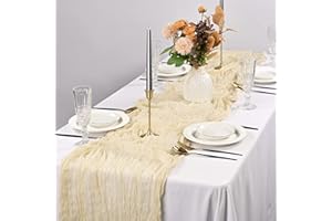Pesonlook 2 Pack Beige Cheesecloth Table Runner 10FT, 35x120 Inch Rustic Gauze Fabric Boho Table Runner for Wedding Baby Shower Birthday Bridal Party Decorations Table Decorations(Beige)