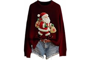 GENERIC Christmas Jumpers for Women Fashion 3D Print Womens Knitted Jumpers Long Sleeves Ladies Xmas Sweaters Winter Warm Fleece Pullover Sweaters Soft Comfortable Crew Neck Jumper Oversized Sweatshirts