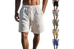 CUTeFiorino - Pantaloncini leggeri in lino, da uomo, estivi, lunghezza al ginocchio, in cotone, per sport, alla moda, super traspiranti, hawaiani, tinta unita, adatti per spiaggia e vacanze