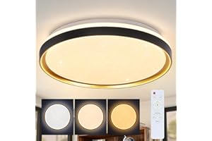 ZMH Ceiling Light LED Ceiling Light Living Room - Diameter 40 cm Round Living Room Lamp 21 W Black Gold Modern Starry Sky Bedroom Lamp Dimmable with Remote Control for Bedroom Kitchen Hallway Office