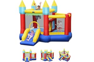COSTWAY Castello Gonfiabile Per Bambini, Con Scivolo, 100 Palline, Borsa di Trasporto e Kit di Riparazione, Per 3 Bambini 3-10 anni, Regalo Perfetto per Bambini (Senza soffiatore)