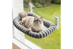 CareCooo Hamac Chat Fenetre avec 4 Ventouses, Perchoir Chat Fenetre, Lit Peluche Pliable et Réversible, Cadre Acier Épais Solide, Facile à Démonter, Supporte jusqu'à 18kg, M(52x30cm), Gris