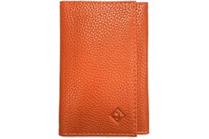 LOLUNA® - Porte papier voiture en cuir graine souple - Format 3 volets compact - Etui carte grise, permis, identité, assurance, crédit, dans plusieurs couleur pour homme et femme (Orange)