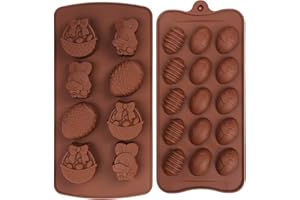 Crethink 2 piezas de silicona de Pascua de chocolate moldes de huevo conejo forma de cesta de chocolate conjunto para DIY chocolate, caramelo