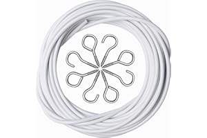 ASIWUJING Net Curtain Wire and Hooks Set, 10M Net Curtain Wire with 20pcs Eye Bolts and 20pcs Screw-in Hooks for Net Curtain Rod…
