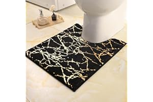 QJHOMO Tapis de bain antidérapant et lavable - Avec découpe noire - Décoration dorée - Accessoire de salle de bain de luxe - En microfibre douce et absorbante - 50 x 50 cm
