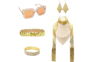 AolKee Strój damski w stylu lat 70., akcesoria dyskotekowe, akcesoria karnawałowe, strój imprezowy, okulary przeciwsłoneczne damskie, brokatowe, akcesoria dyskotekowe