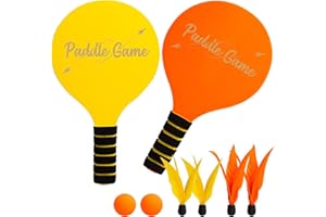 INPODAK Beach Ball Spiel Set,Strandball Schlägerset für Kinder,2 Schläger, 4 Federbälle, 2 Bälle,Paddleball Spielset,Sommer Strand Pool Garten Spiel für Familie und Party