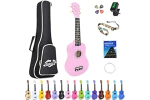 Amdini 21 inch Soprano Ukulele Basswood Acoustic Mini Guitar for Beginner Kid Starter with Case Strap Tuner Picks Strings Primary Tutorial