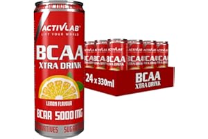 Activlab BCAA Xtra Drink 24 x 330 ml, goût citron - 5000 mg de BCAA dans 1 boîte | sans sucre | | régénération du corps et endurance
