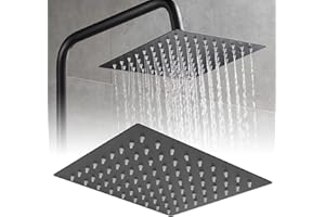 HYWHUYANG 8 Inch Rainfall Shower Head, High Pressure Large Stainless Steel Square Rain Shower Head, Fixed Rainfall Shower Head, Waterfall Full Body Coverage, Easy to Clean and Install, Matte Black