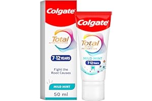 Colgate Total Kids 7-12 Years Mild Mint Toothpaste 50ml - for New Permanent Teeth - Fights Root Causes² of Many Oral Health Problems - Sugar Acid Protection³ - Suitable for Braces
