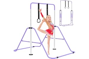 EVERYMILE Gymnastics Bars, Junior Training Kip Bar Gymnastics Equipment for Home,Adjustable Height Folding Horizontal Bar with Gymnastic Rings for Kid