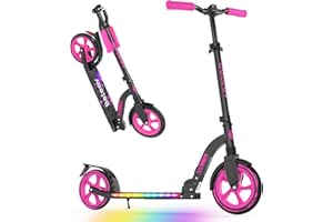 BELEEV V10 Trottinette Enfant 6 a 14 Ans, LED Lumineuse Deck, Réglable en Hauteur, Sangle Transport, Grande Roue 230 mm, Big Wheel City Scooter 2 Roues pour Fille Garçon 6+ Adulte Adolescent Max 100kg