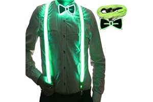 YeahBoom Tirantes y Pajarita LED Luminosos para Hombre,Tirantes LED Luminosos, para Festival de Música,Fiesta de Disfraces de Halloween,Navidad,Neon Light Up Dark Party Supplies for Party Deco