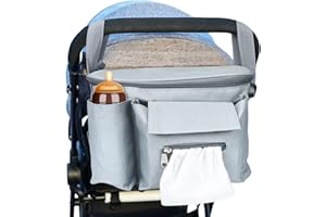 CAKEFLY Pram Bag Baby Stroller Organizer Universal Baby Buggy Bag Mummy Bag with Cup Holders and Shoulder Strap Waterproof Pushchair Bag Handbag Backbag Pram Accessories Fit All Buggy (Grey)