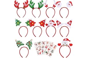 Faburo 10 Stück Haarreifen Weihnachten Stirnband Haarreifen Haarschmuck Weihnachtsdeko mit Weihnachtlichen Aufklebern zum Weihnachtsfeier für Erwachsene und Kinder