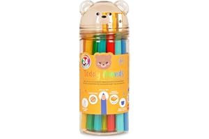 Legami - Lot de 24 crayons de couleur avec taille-crayon Teddy Friends, crayons de couleur, en forme d'ours, résistants, sans bois, couleurs vives, récipient en PET réutilisable