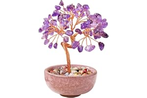 JurciCat Albero della Vita Feng Shui Decorazione 81 Cristalli Ametista Pietra Naturale Preziosa Gusci di Pietra Con Base Decorazione Spirituale Per Regalo e Fortuna (Ametista)