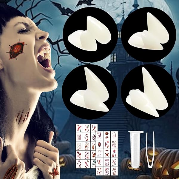 4 Paar Halloween Vampirzähne Mit Klebepellets – Perfekt Für Kostümpartys & Cosplay