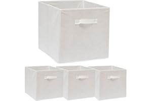 DuneDesign Zestaw 4 pude?ek do przechowywania do rega?u Kallax – 33 x 38 x 33 cm, pude?ko materia?owe z uchwytem – sk?adane pude?ko bia?e