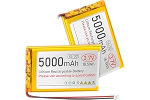 FEYIO 3.7V 5000mAh LiPo Battery Rechargeable 1S 3C 105080 Lithium Polymer Battery with Protection Board Insulated Rubber Tape, JST 2.0 Plug for Ar duino ESP32 Board RPI Battery (1 Pack)