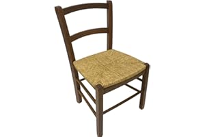 SF SAVINO FILIPPO Sedia Poltrona Sgabello mezza altezza in legno noce marrone e seduta in paglia per casa camino cucina salotto mezzana