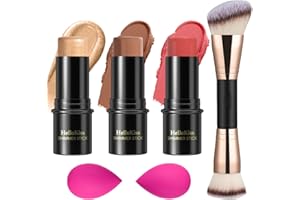 HILARECO 3 Pcs Cream Contour Stick Makeup Kit,Shades with Highlighter Stick,Blush Stick and Bronzer Contour Stick for Sculpt the Cheeks,Waterproof,Matte & Dewy Finish (Medium,#04+#07+#14)