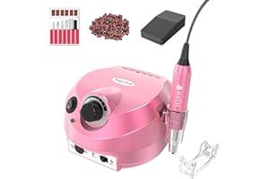 WEIYI Levigatrice per unghie,Lima per unghie elettrica 30000 TPM con 6 punte per unghie e 6 bit e 300 anelli di levigatura Manicure Pedicure Kit Silenziosa e Bassa Vibrazione(Rosa)