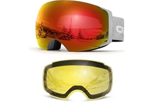 Odoland Unisex Ski Goggles for Men, Women and Boys - Frameless Snowboard Goggles With Magnetic Interchangeable Lens, UV Protection, Anti-fog, Helmet Compatible for Skiing