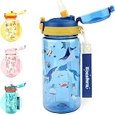 wooshwa Pop-up Drinking Bottle, 600ml Sports Bottle with Straw, BPA Free | Silicone Straw, Pop-up Spout Cover, BPA Free &amp; Dis