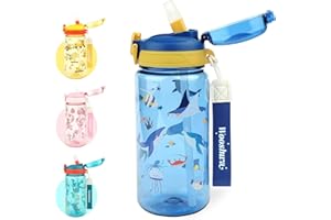 wooshwa Botella para Beber Campus Pop-up, 600ml Deportiva Botella Agua Niños con Pajita, Sin BPA y Apta para Lavavajillas (Animal Oceánico)