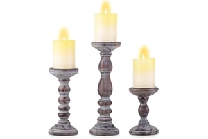 Inweder Rústico Portavelas de Madera con Pilar - 3 Portavelas de Madera con Pilar Juego de Portavelas de Color Marrón Envejecido Portavela para Centros de Mesa de Boda Decoración Habitación Hogar