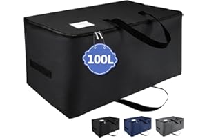 IHOMAGIC Borsa Portaoggetti Grande Capacità per Trapunte e Coperte, Porta Abiti Pieghevole con Manico e Cerniera Lampo, Organizzatore di Armadio Contenitore Sottoletto 70x42x35CM, 100L Nero