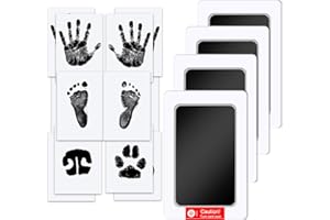 TATUNER Baby Hand and Footprint Kit Inkless - Mess Free Ink Pad, Paw Print Kit for Dogs and Cats, Safe Clean Touch Ink Pads for Newborn Handprints (Black, 0-6 Months 4 Pcs)