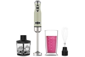 Cecotec Frullatore ad Immersione Vintage Power RetroGreen 1200MAX Cream&Crush. 1200W, CrossBlades Titanio, 2 Velocità, Accessori, Design Vintage, Campana Antischizzi, 0,5L, Lavabile in Lavastoviglie