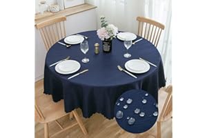 SPRICA Round Jacquard Tablecloth 160cm Water Resistance Solid Colour Table Cover, Water Ripples Pattern Design, Machine Washable, Diameter 160cm, Navy Blue