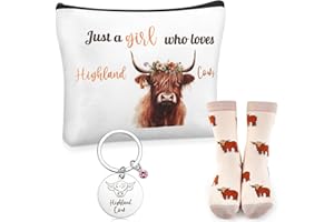 Sintege 3 Pcs Highland Cow Gifts Set for Women Include Highland Cow Makeup Bag, Socks and Keychain High Land Cattle Gifts for Pet High Land Cattle Lover Cosmetic Bags Women