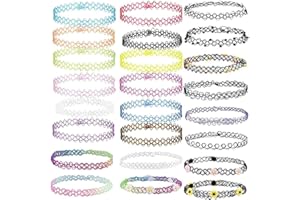 NvWang Choker Halskette,Henna Halskette Choker Gothic Tattoo Kette mit Anhanger Mädchen Choker Stretch Choker Set (24 Stück)