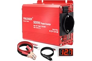 Yinleader Convertisseur 12v 230v pour Voiture 500W avec écran LED 2 Ports USB et Prise Allume-Cigare,Rouge