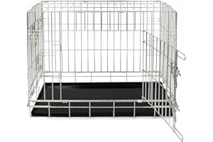 Lords & Labradors Deluxe Metal Dog Crate in Silver (XLarge, 42”) | Foldable Dog Crate with Tray | 2 Door | Pet Safe Galvanised Steel | Metal Crate for Dog Includes Carry Handle | Wired Metal Dog Crate