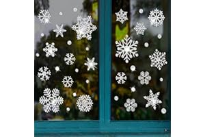 HBell Weihnachts-Schneeflocken-Aufkleber,110 Stück, wiederverwendbar,Weihnachts-Fensteraufkleber,statisch, selbsthaftend,PVC-Schneeflocken,Winterparty-Zubehör, Ornamente (weiß)