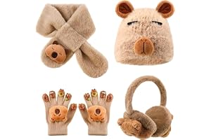 Zosutetoxo 4 delar barnmössa och halsduk set för flickor med handskar, mysig capybara-design för varm vinter, andningsbar, idealisk gåva