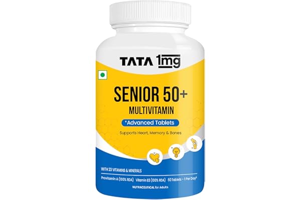Tata 1mg Senior 50+ Multivitamin & Multimineral Veg Tablet with Calcium for Bone, Skin, Eye, Immunity, Heart & Joints, For Men & Women, Non-GMO & No Added Preservatives (Pack Of 60)